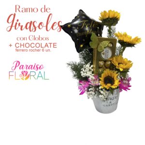 Girasoles con Globo y Chocolate