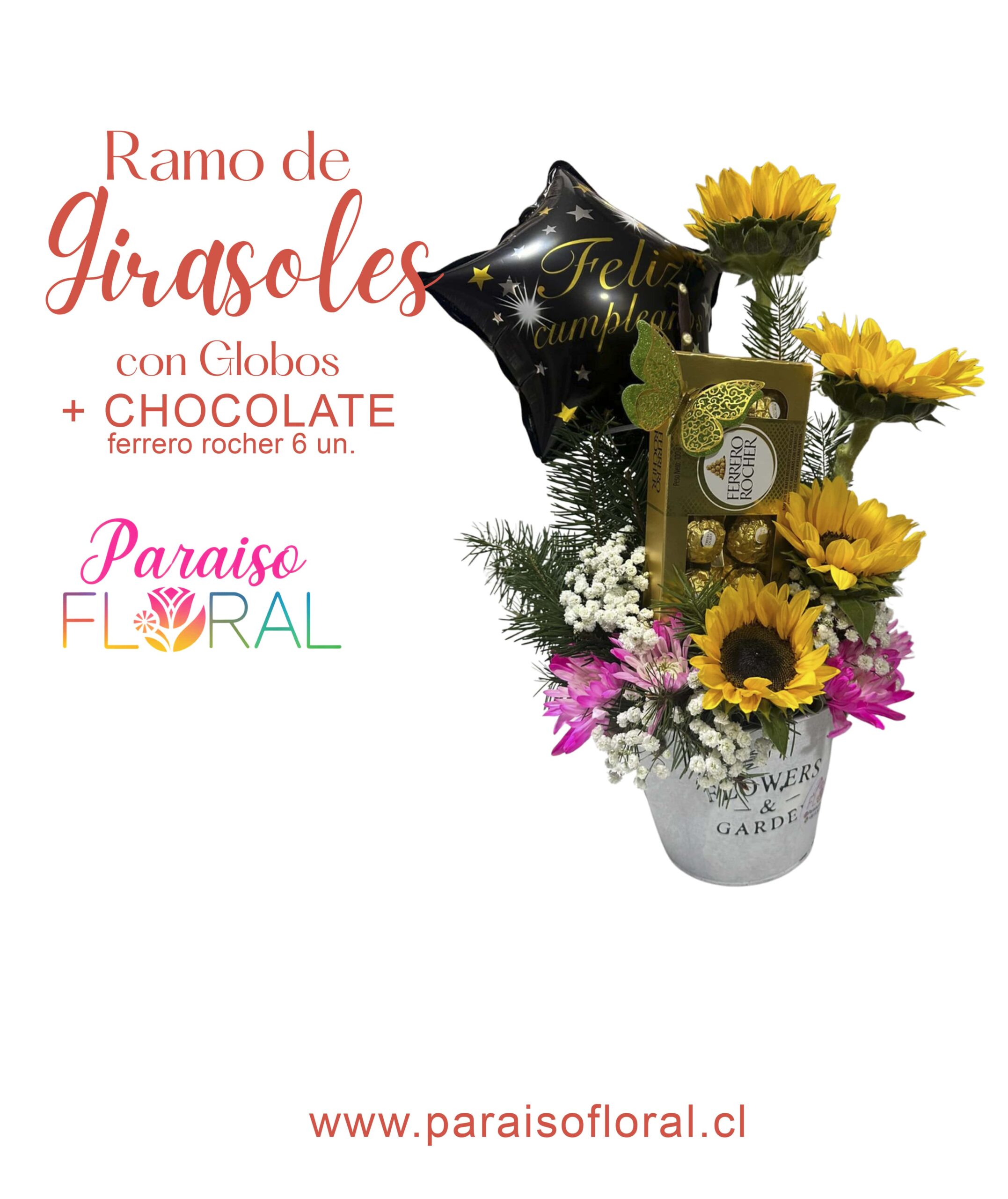 Girasoles con Globo y Chocolate
