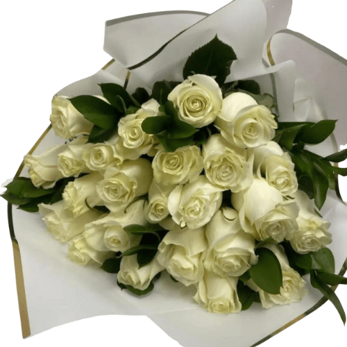 Ramo de 24 Rosas Blancas con Papel Elegante