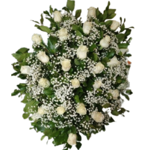 Arreglo Condolencias de Rosas Blancas y Gipsofilia