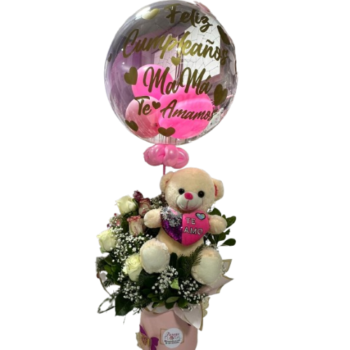 Box de Rosas y Peluche "Te Amo" con Globo