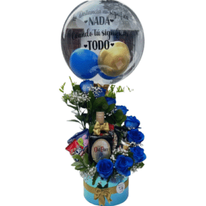 Caja de Rosas Azules Vertical con Whisky