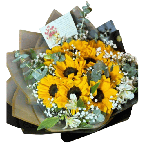 Ramo de 12 girasoles con follaje
