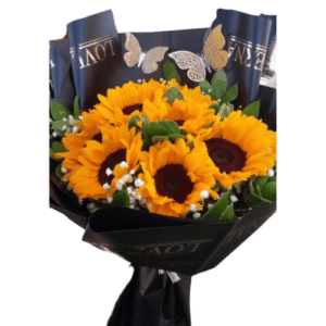 Ramo de Girasoles envuelto en papel negro