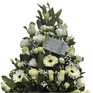 Arreglo Fúnebre de Rosas, Lirios y Gerberas Blancas