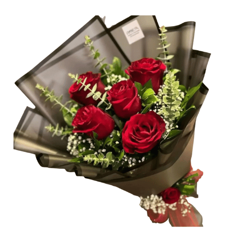 Ramo de 5 Rosas Rojas con Eucalipto
