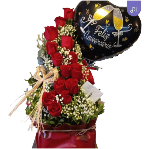 Arreglo Vertical de Rosas con Globo