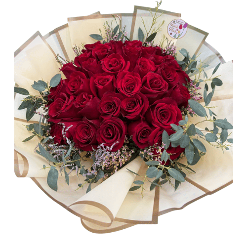 Ramo de 25 Rosas Rojas con Eucalipto