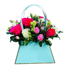 Cartera Celeste Con Rosas Mixtas