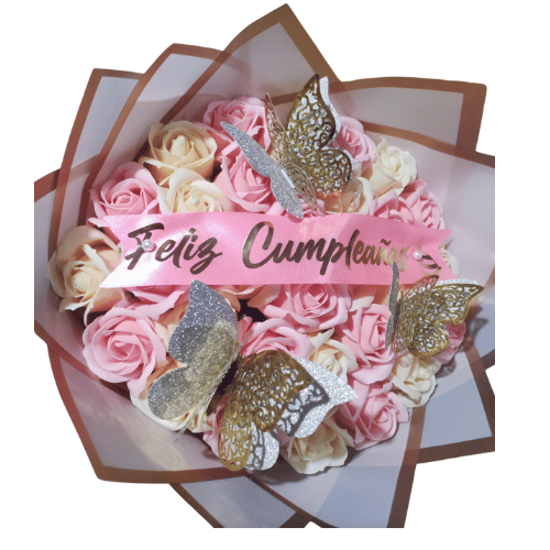 Ramo Preservado Rosado "Feliz Cumpleaños"