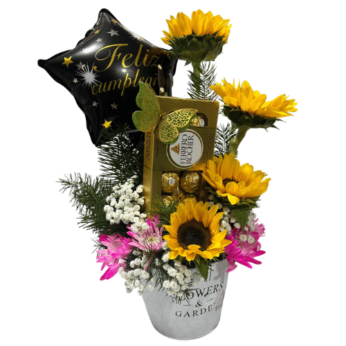 Arreglo 40de Girasoles con Chocolates y Globo