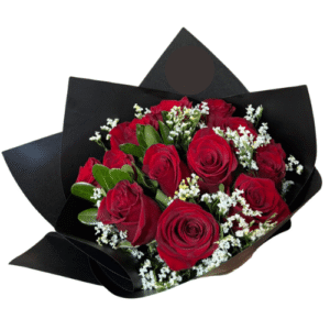 Ramo de 12 Rosas con Envoltura Negra