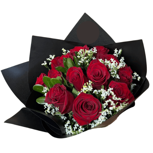 Ramo de 12 Rosas con Envoltura Negra